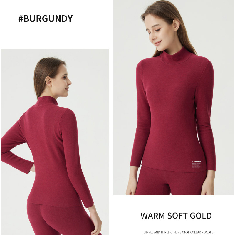 Женский комплект термобелья из верблюжьей шерсти с круглым вырезом и средней частью шеи