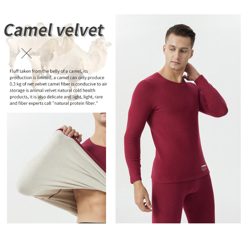 Мужские комплекты термобелья с круглым вырезом и средним вырезом из верблюжьей шерсти